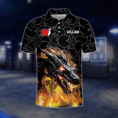 Custom Dragon Fire Ball Bowling Polo Shirt For Mens, Custom Dragon Bowling Shirts For Team BZ0045