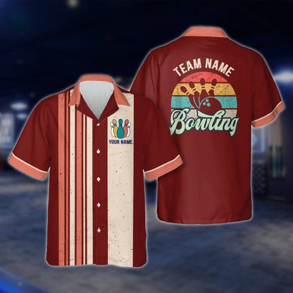 Custom Cyan Retro Bowling Hawaiian Shirt For Men Women, Custom Retro Bowling Team Shirts BZ0021