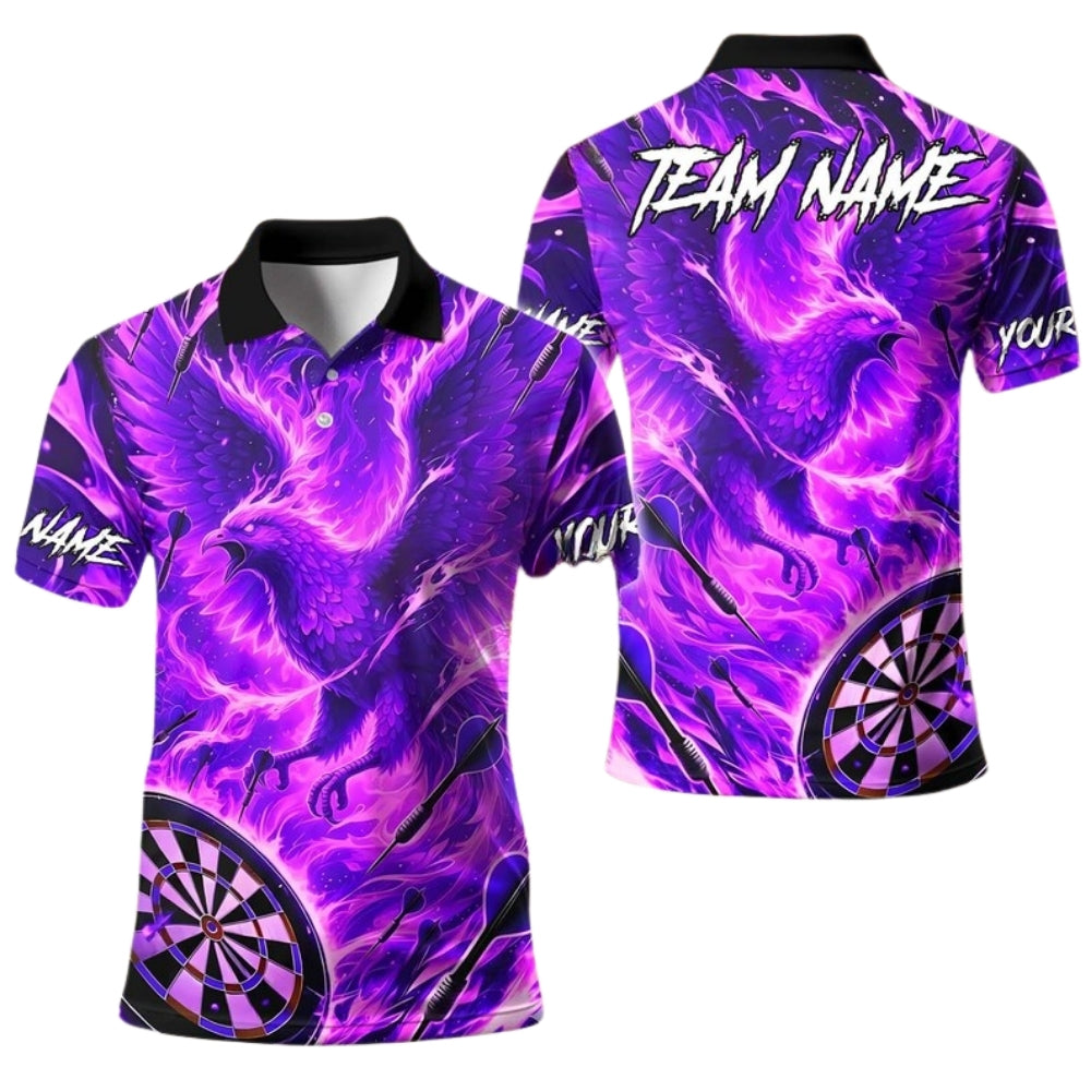 Flame Phoenix for Mens Personalized Darts Button Polo