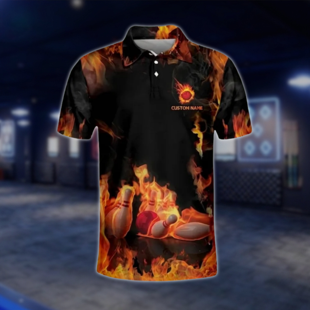 Personalised Mens Bowling King Flame Polo Shirts, Custom Flame Bowling Shirts BM0294