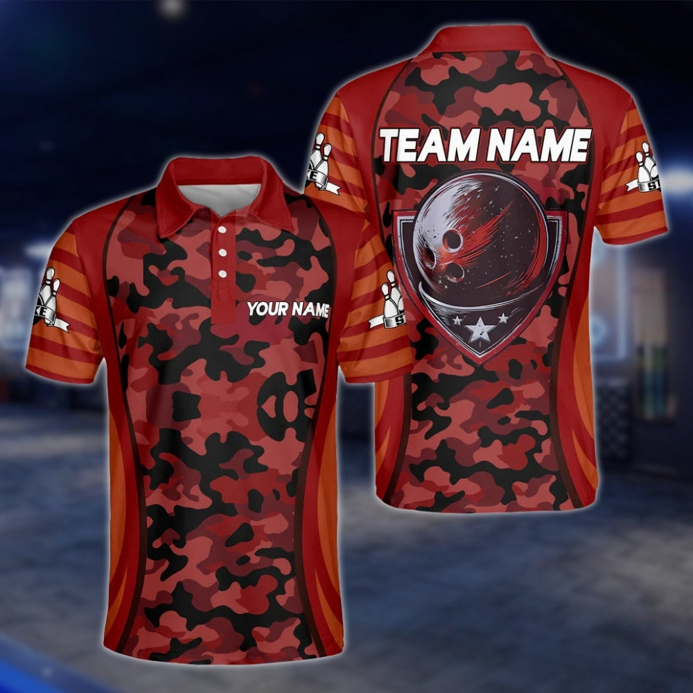 Custom Camo Purple Black Bowling Polo Shirt, Custom Camo Bowling Team Shirts BM0309