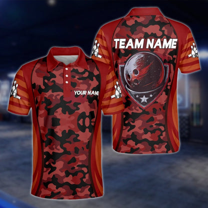 Custom Camo Purple Black Bowling Polo Shirt, Custom Camo Bowling Team Shirts BM0309