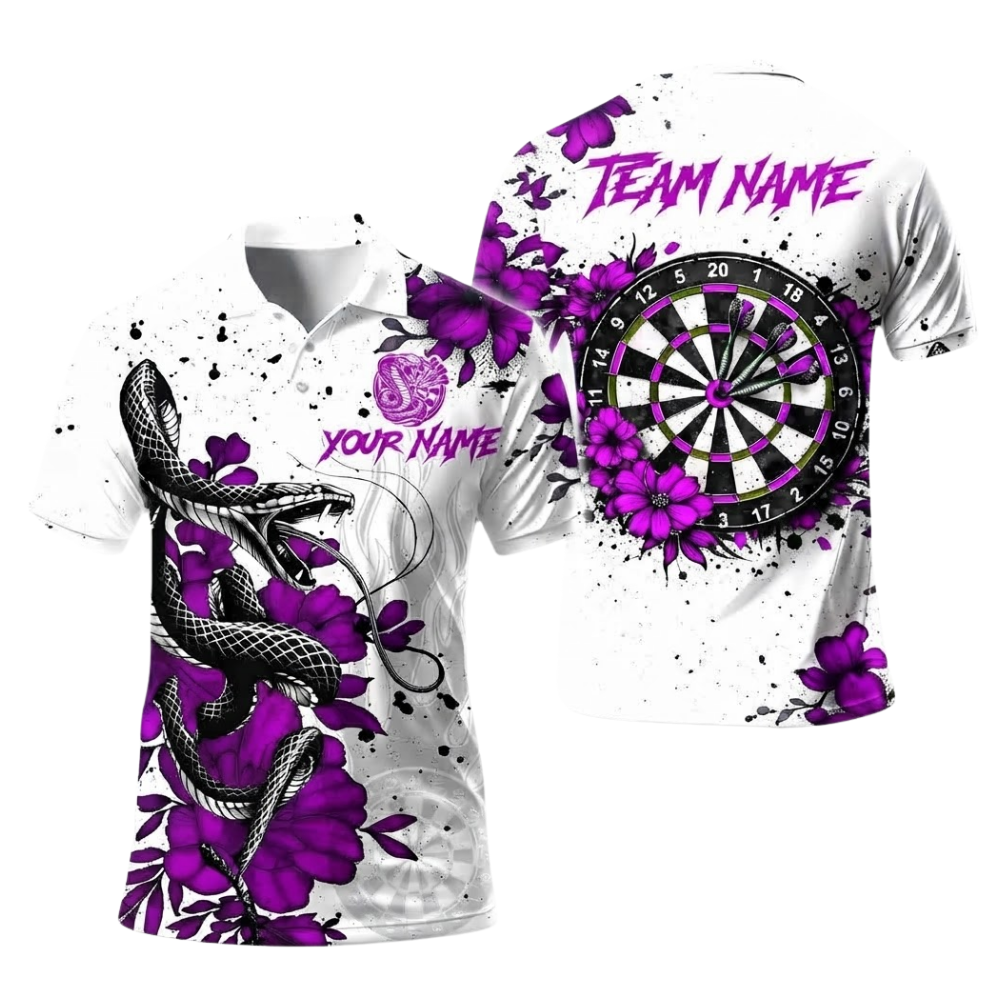Snake Flower Mens Personalized Darts Button Polo