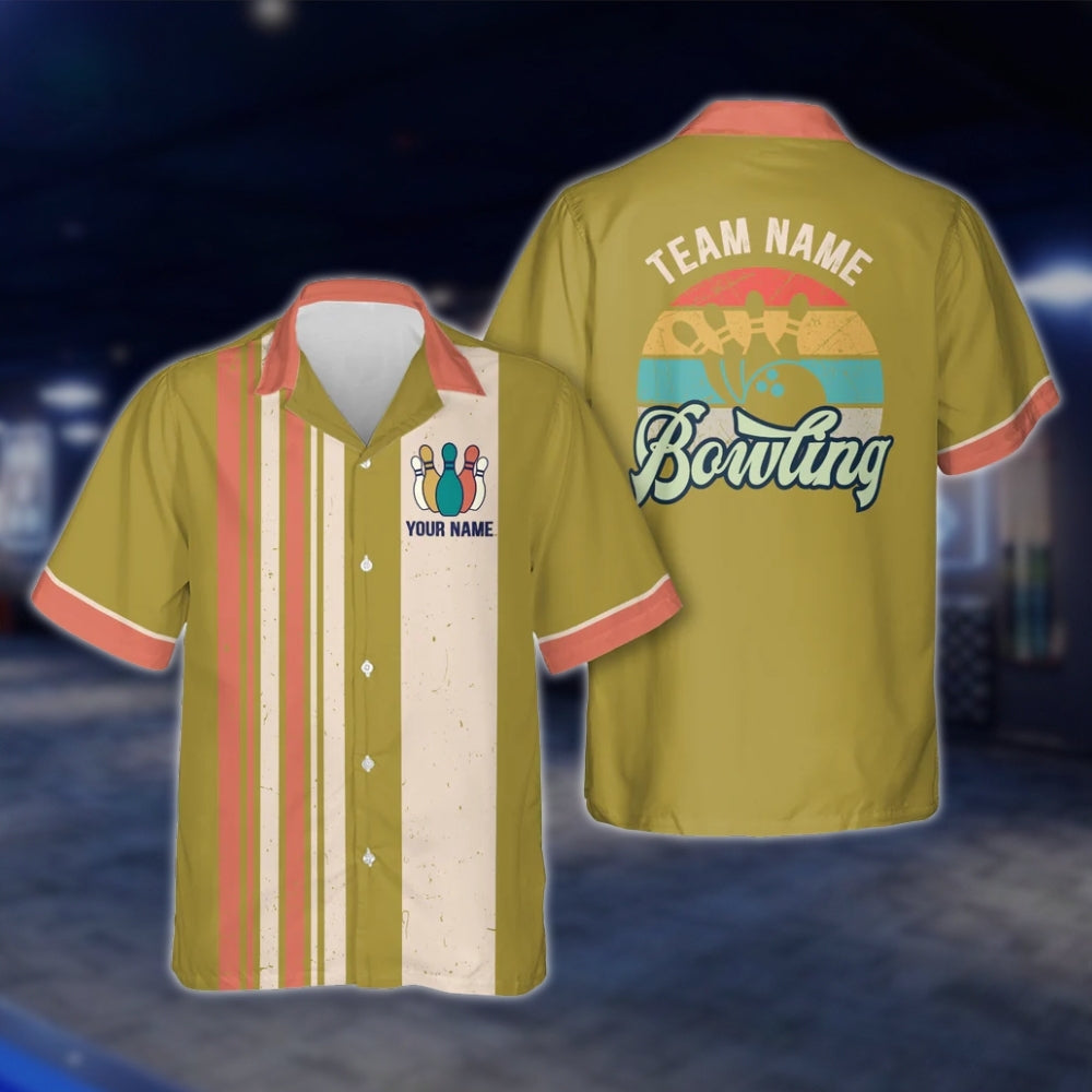 Custom Cyan Retro Bowling Hawaiian Shirt For Men Women, Custom Retro Bowling Team Shirts BZ0021