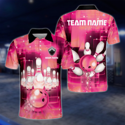 Custom Team Blue Bowling Polo Shirts Men, Custom Bowling Shirts BZ0075