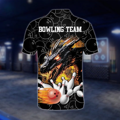 Custom Dragon Fire Ball Bowling Polo Shirt For Mens, Custom Dragon Bowling Shirts For Team BZ0045