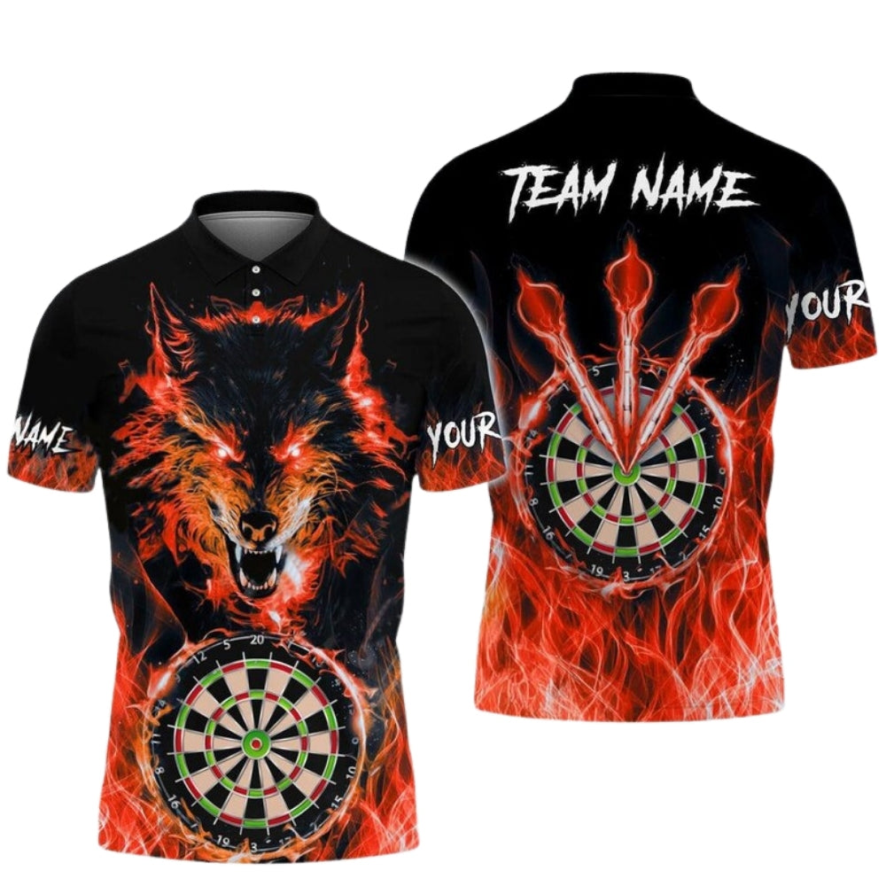 Blue Flame Wolf Personalized Darts Button Polo