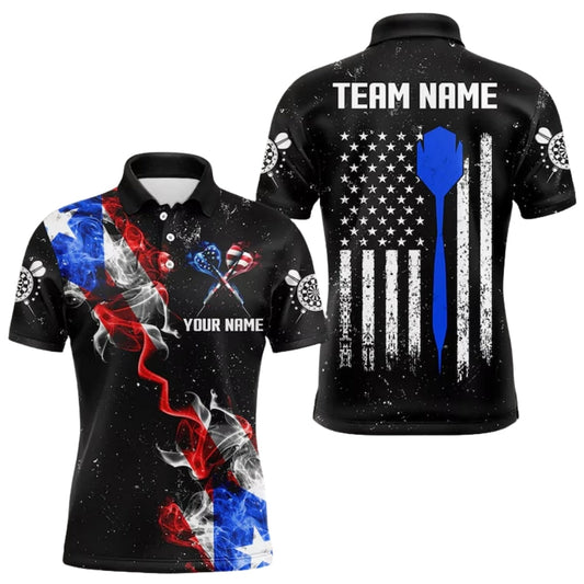 Red White Blue Smoke Us Flag Mens Personalized Darts Button Polo