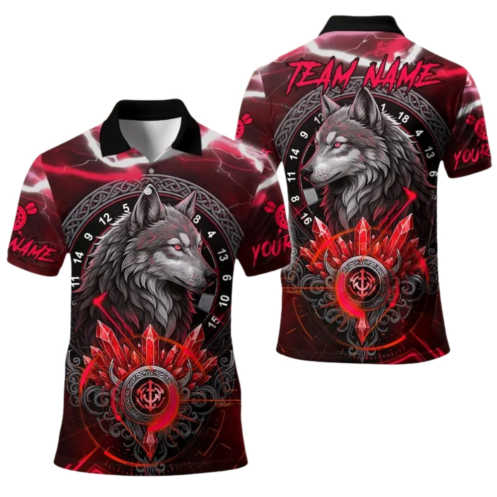 Cyan Thunder Wolf Men's Personalized Darts Button Polo