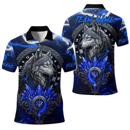 Cyan Thunder Wolf Men's Personalized Darts Button Polo