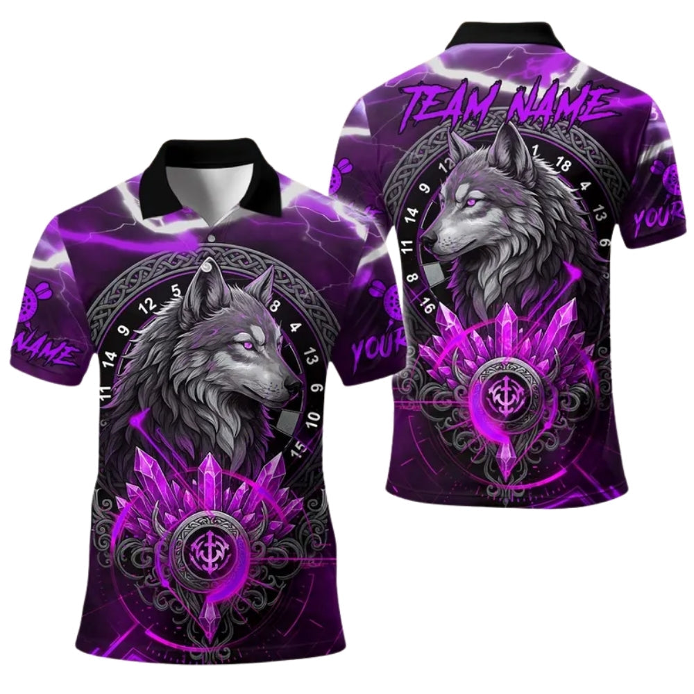 Cyan Thunder Wolf Men's Personalized Darts Button Polo