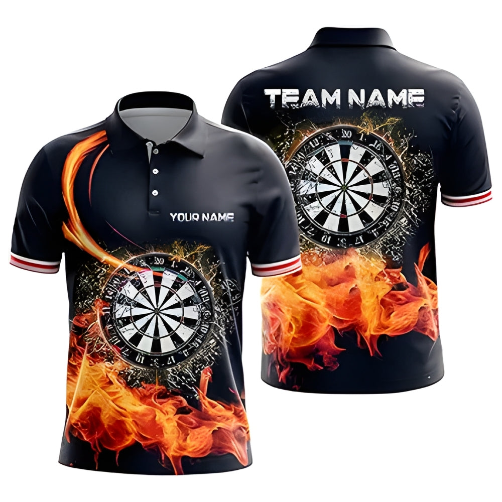 Fire Dartboard Men's Personalized Darts Button Polo