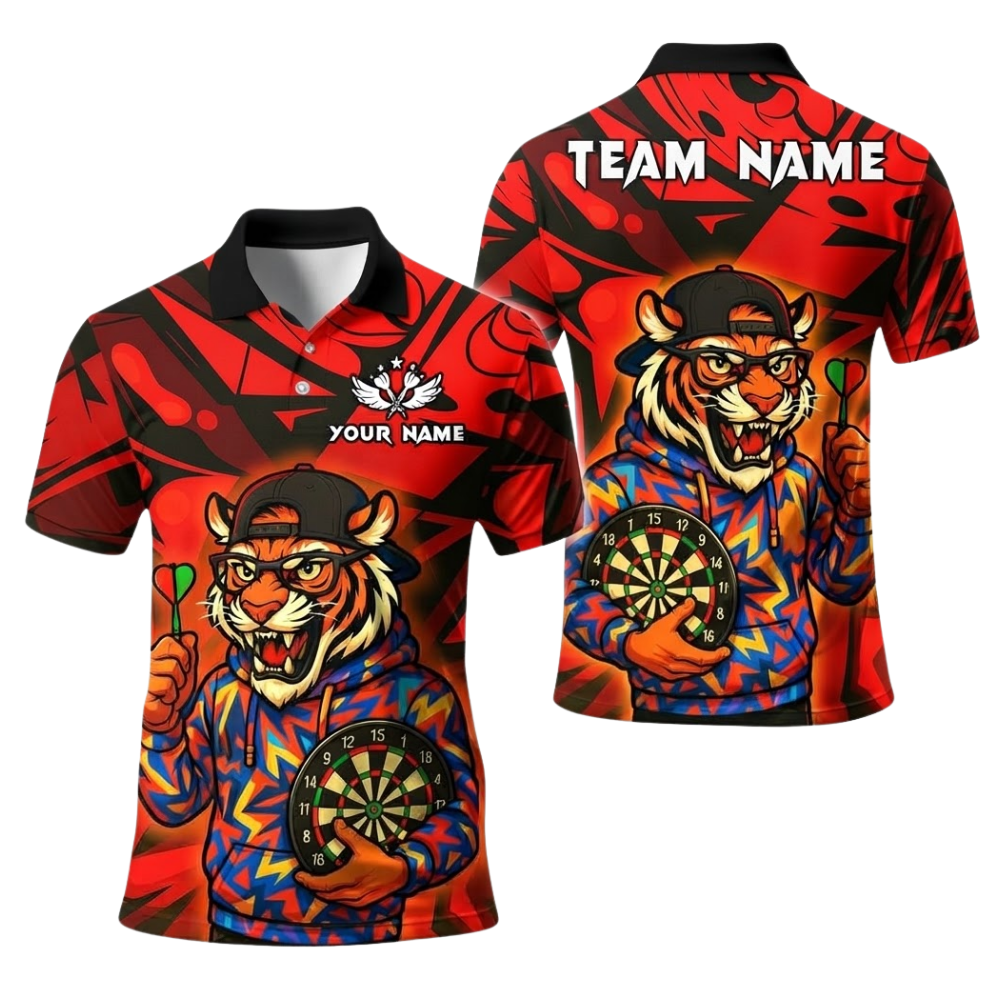 Tiger Graffiti Personalized Darts Button Polo