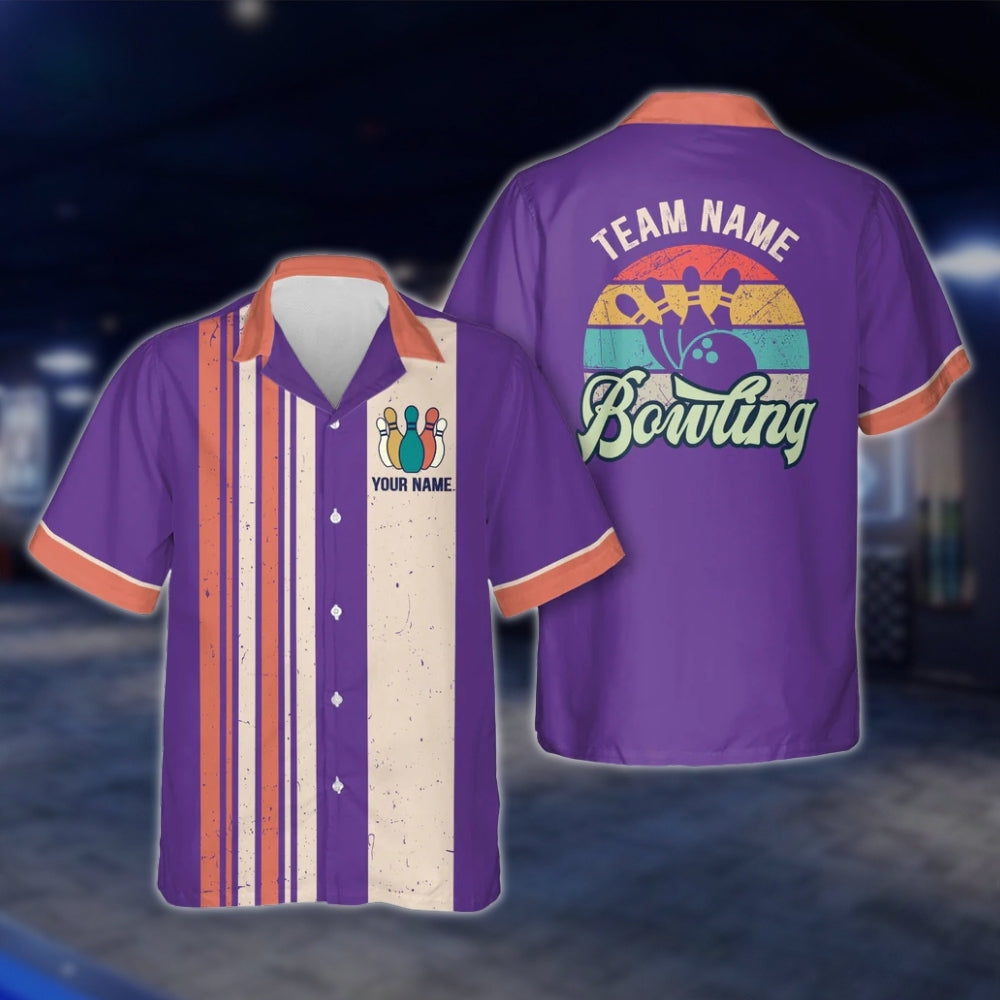 Custom Cyan Retro Bowling Hawaiian Shirt For Men Women, Custom Retro Bowling Team Shirts BZ0021