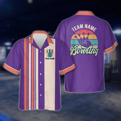 Custom Cyan Retro Bowling Hawaiian Shirt For Men Women, Custom Retro Bowling Team Shirts BZ0021
