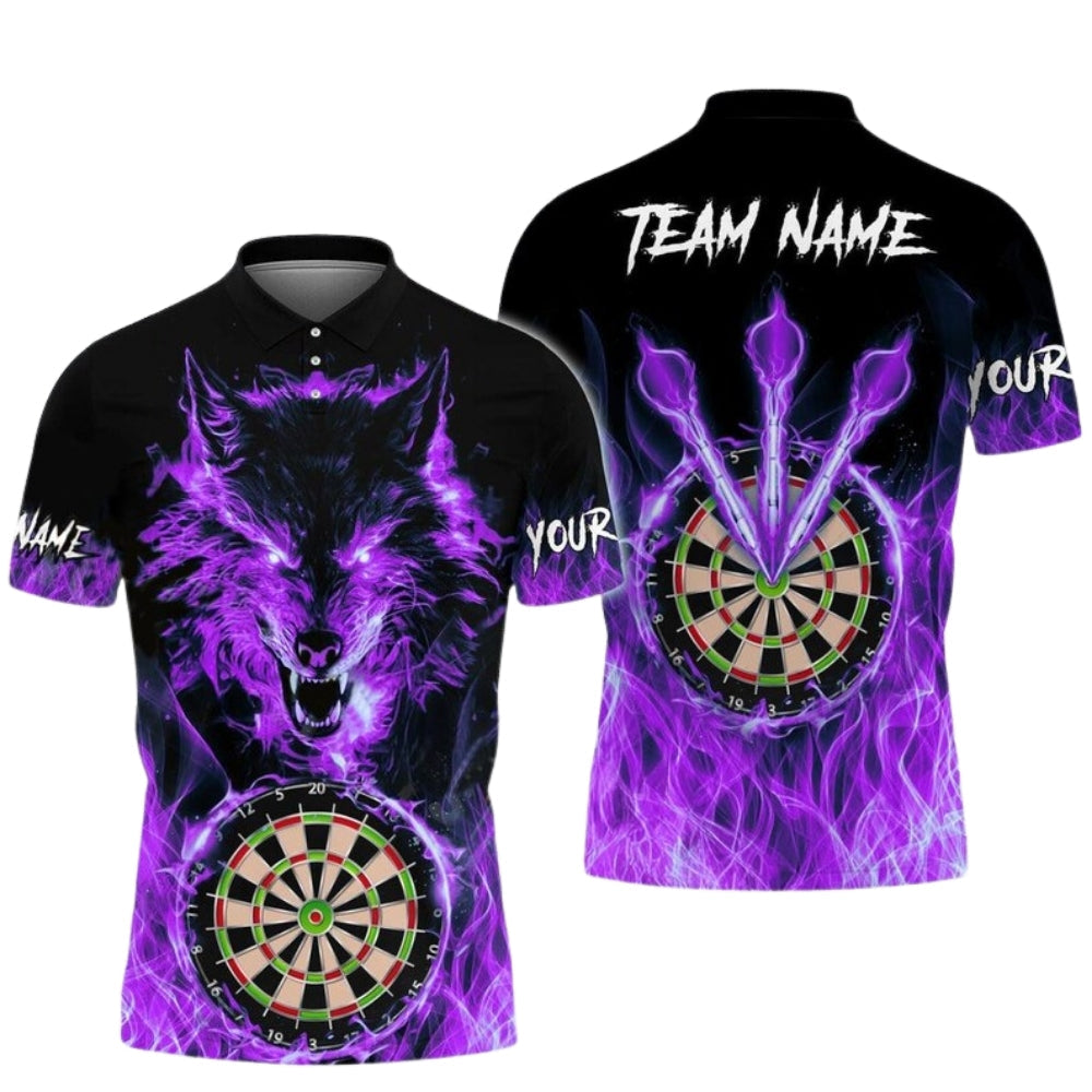 Blue Flame Wolf Personalized Darts Button Polo