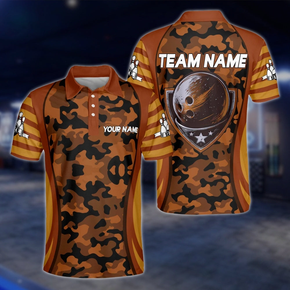 Custom Camo Purple Black Bowling Polo Shirt, Custom Camo Bowling Team Shirts BM0309