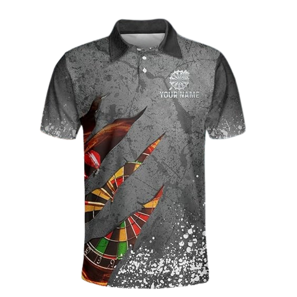 Grey Grunge Dartboard Personalized Darts Button Polo
