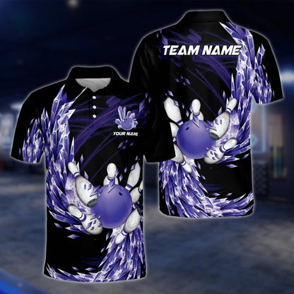 Custom Team Iced Purple Black Bowling Polo Shirt For Mens, Custom Bowling Team Shirts BE0032