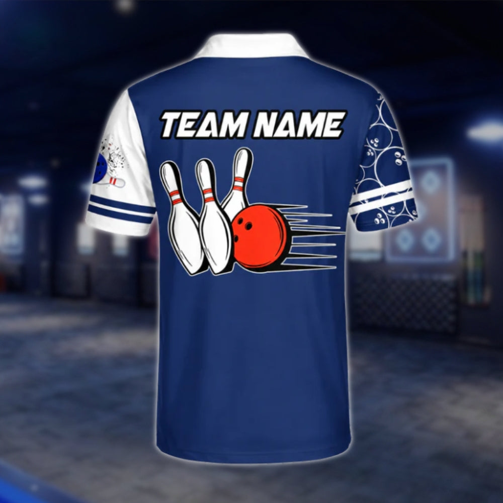 Custom Team Blue White Bowling Men's Polo Shirt, Custom Bowling Shirts BZ0446