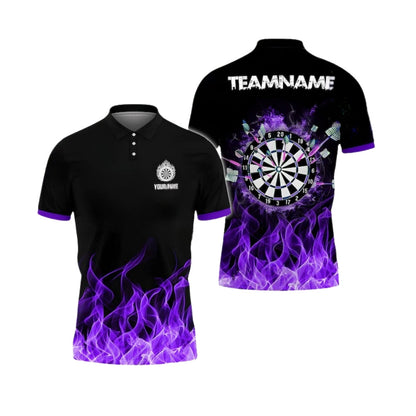 Purple Flame Men Personalized Darts Button Polo