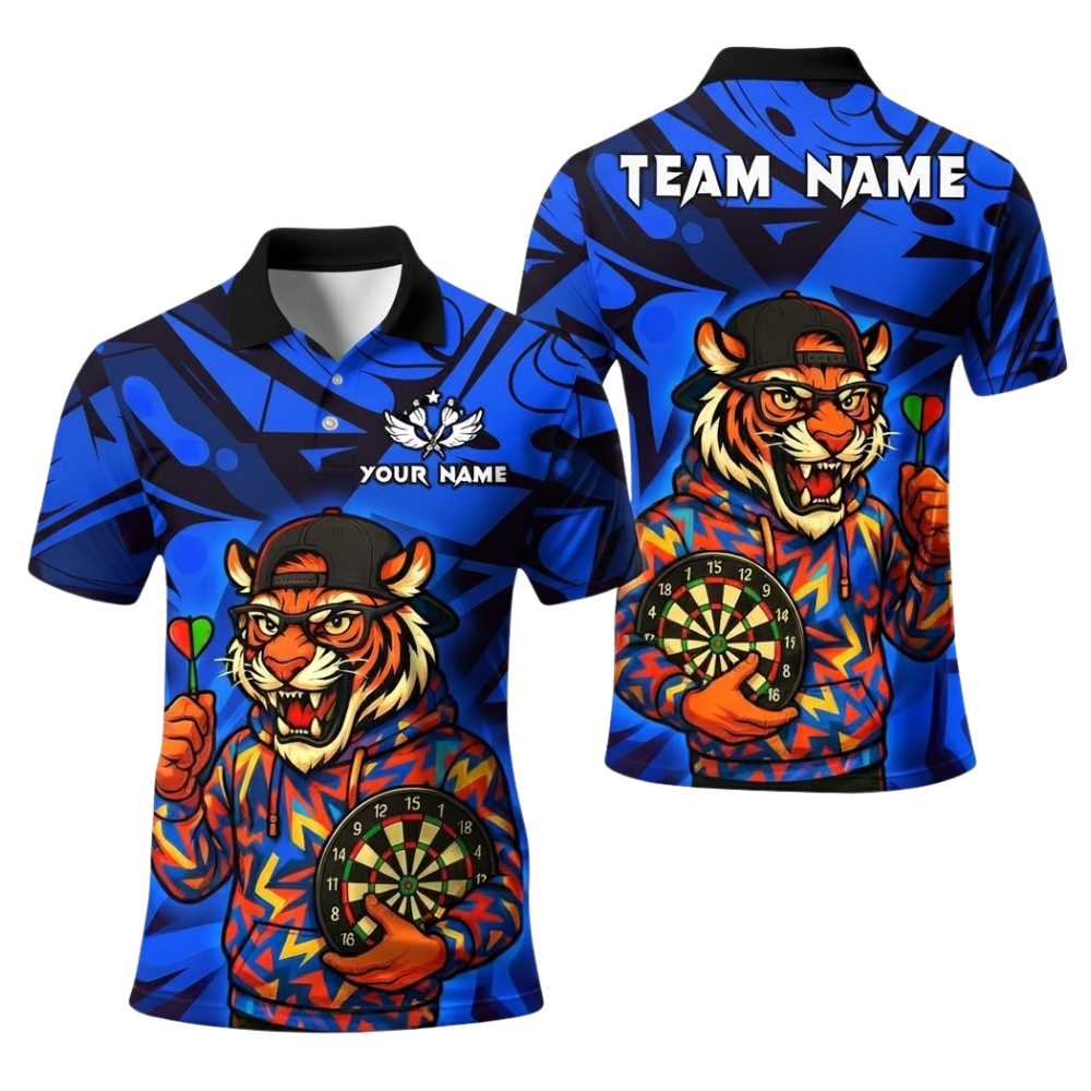 Tiger Graffiti Personalized Darts Button Polo