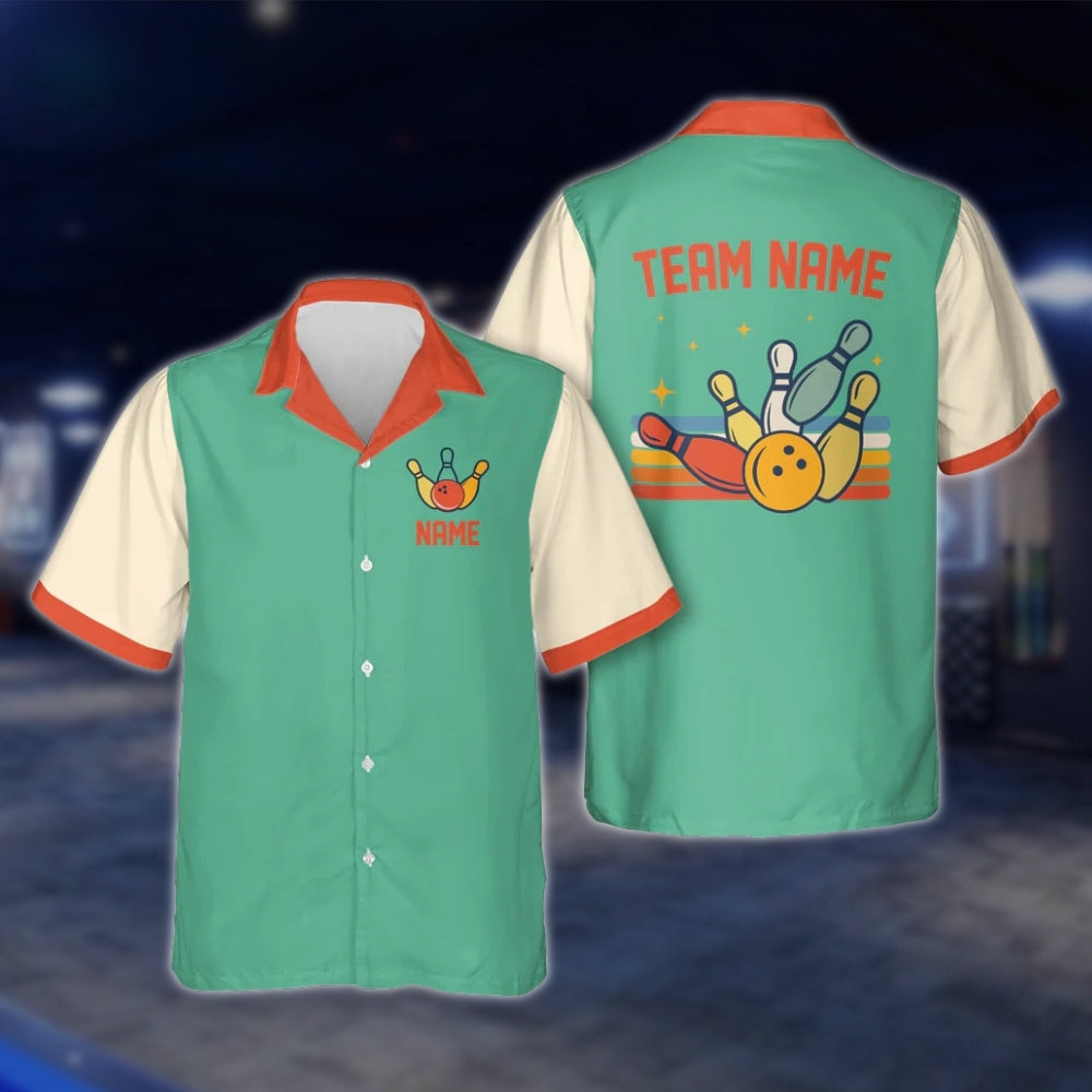 Custom Retro Bowling Hawaiian Shirt For Team, Custom Red Beige Bowling Shirts For Men Women BE0038
