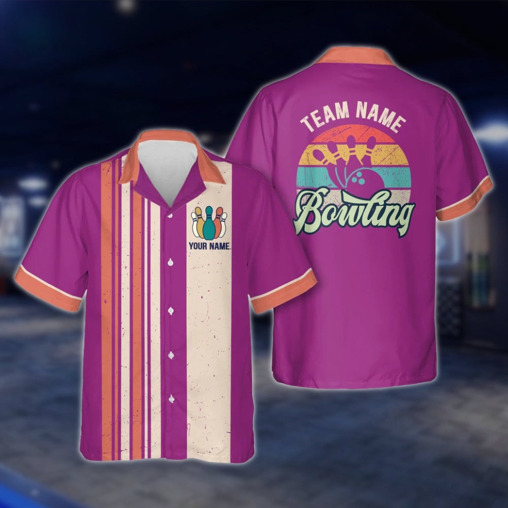 Custom Cyan Retro Bowling Hawaiian Shirt For Men Women, Custom Retro Bowling Team Shirts BZ0021