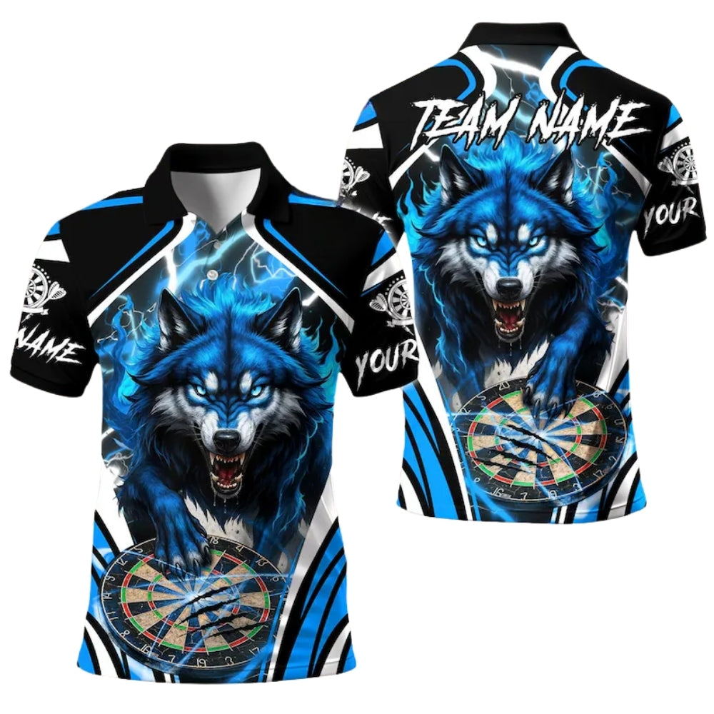 Wolf Thunder Blue Men Personalized Darts Button Polo