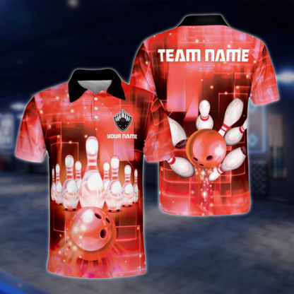 Custom Team Blue Bowling Polo Shirts Men, Custom Bowling Shirts BZ0075