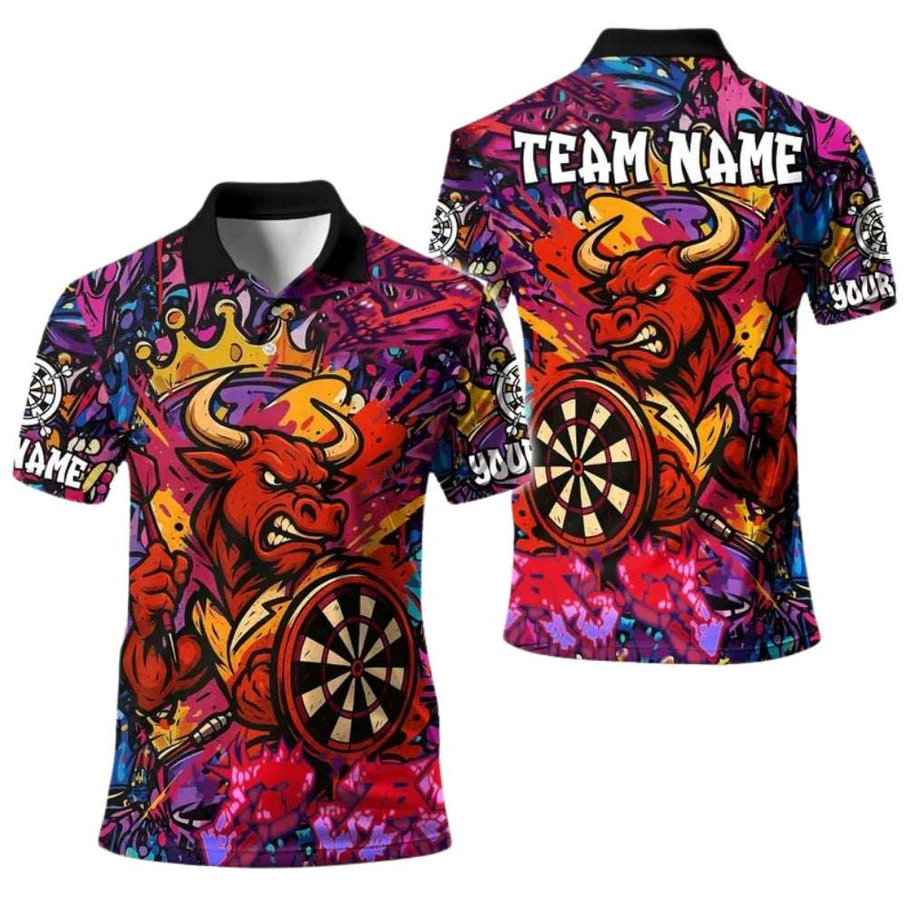 Men's Graffiti Bull Personalized Darts Button Polo
