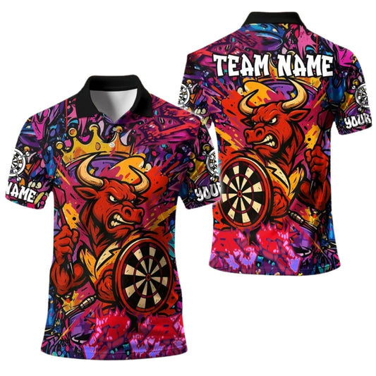 Men's Graffiti Bull Personalized Darts Button Polo