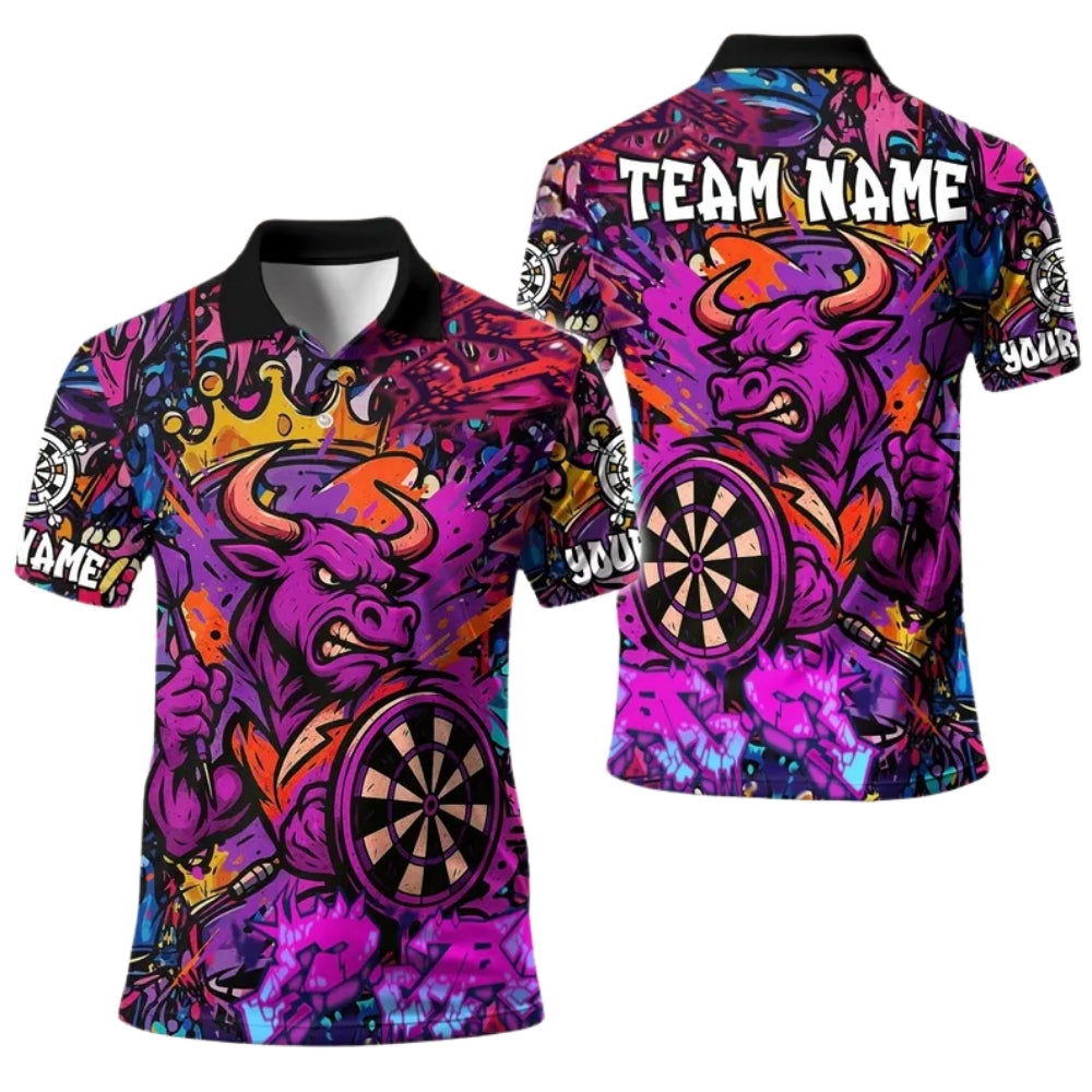 Men's Graffiti Bull Personalized Darts Button Polo