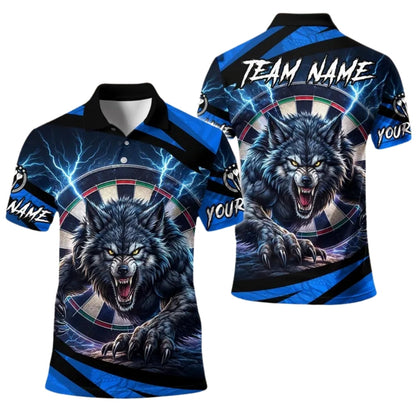 Wolf Blue Thunder Men's Personalized Darts Button Polo