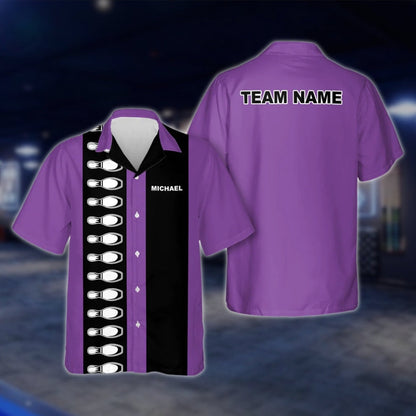 Purple And Black Custom Vintage Bowling Hawaiian Shirt, Custom Team Vintage Bowling Shirts BZ0116