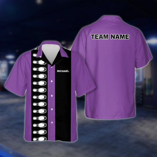 Purple And Black Custom Vintage Bowling Hawaiian Shirt, Custom Team Vintage Bowling Shirts BZ0116