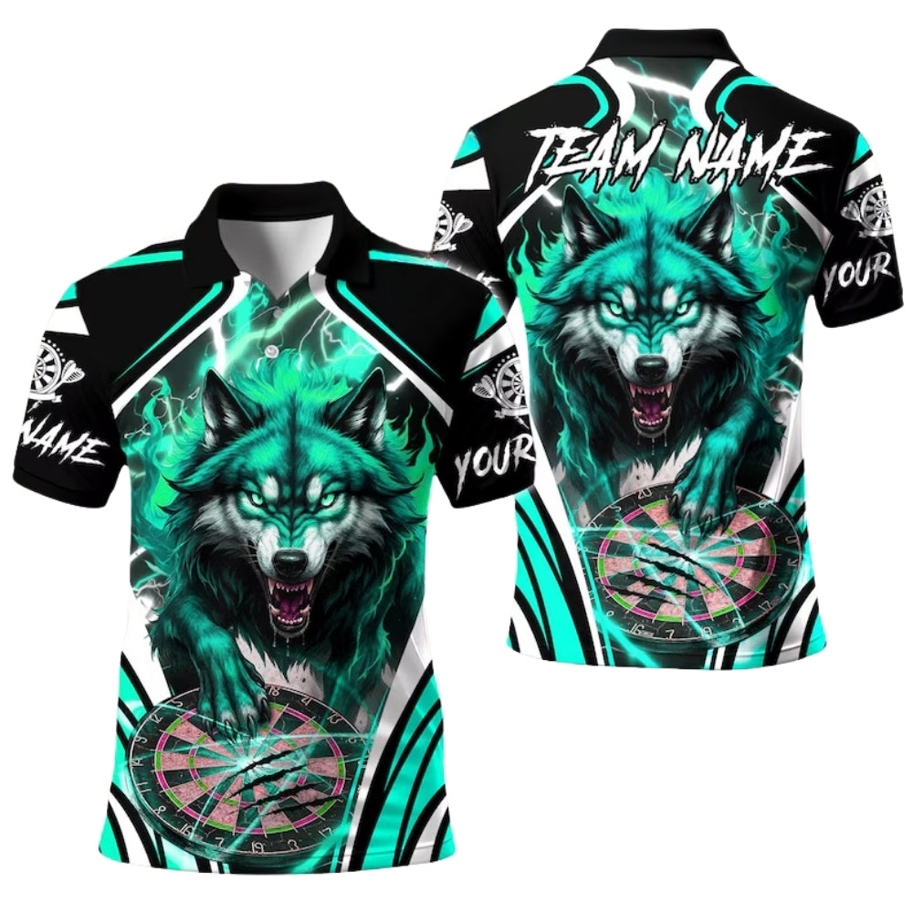 Wolf Thunder Blue Men Personalized Darts Button Polo