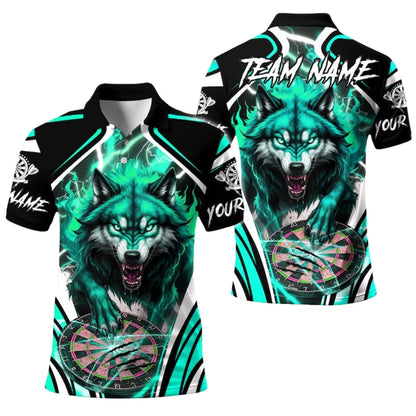 Wolf Thunder Blue Men Personalized Darts Button Polo