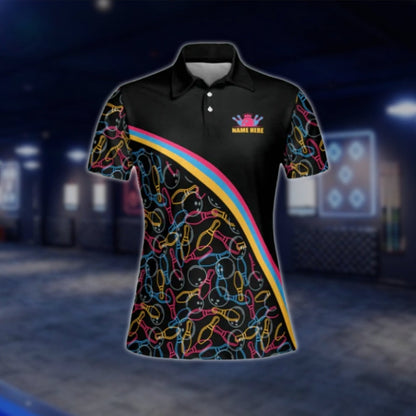 Women's Custom Team Multicolor Pattern Bowling Polo Shirt, Custom Bowling Team Shirt For Ladies BW0031