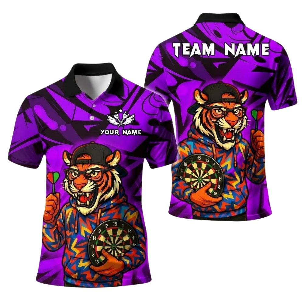 Tiger Graffiti Personalized Darts Button Polo
