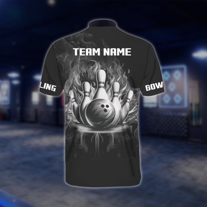 Personalized Wolf Men's Black Bowling Jersey, Custom Wolf Bowling Shirt For Team BZ0944