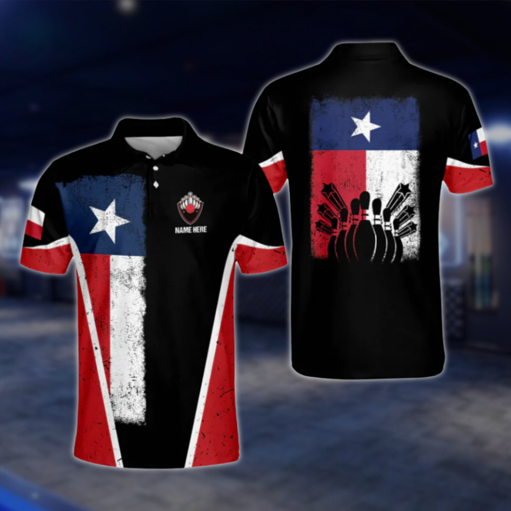 Texas Flag Custom Men's Bowling Polo Shirts, Custom Texas Bowling Shirts BM0110