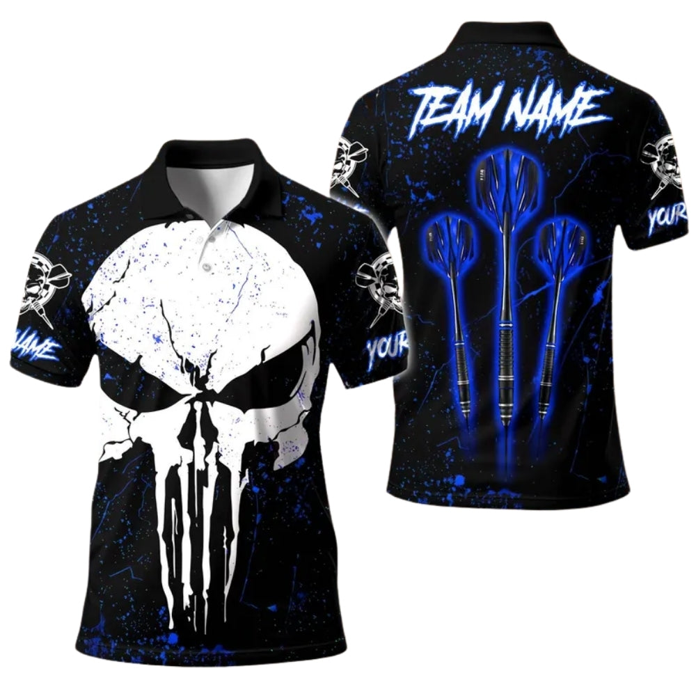 Skull Black and Blue Personalized Darts Button Polo
