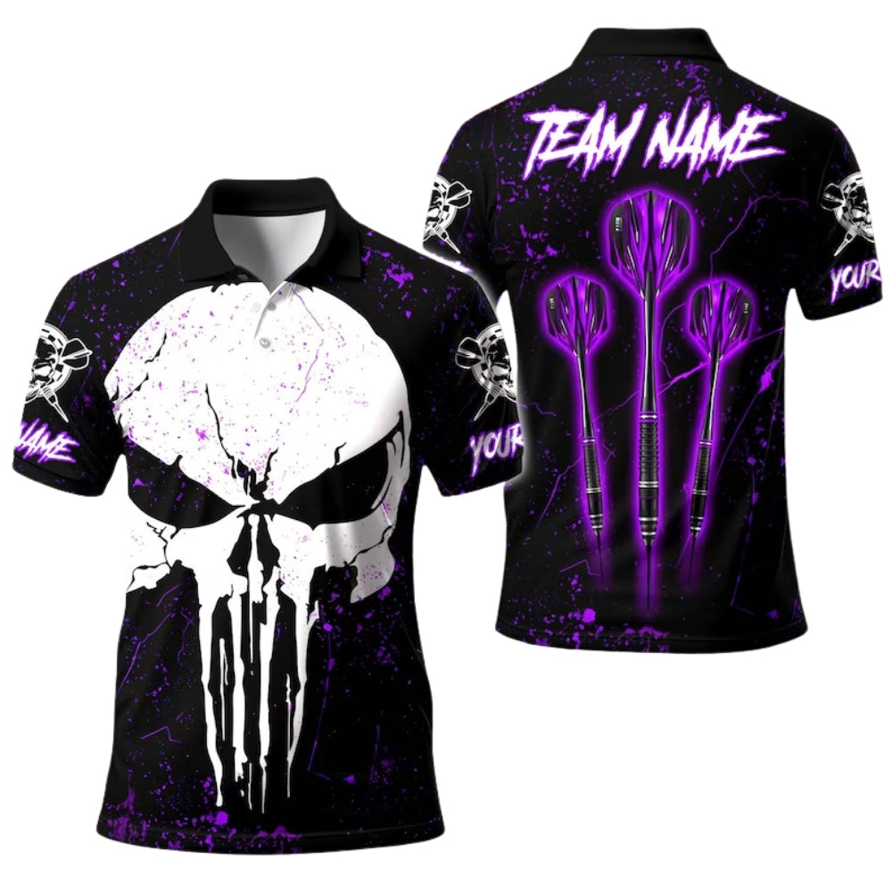 Skull Black and Blue Personalized Darts Button Polo
