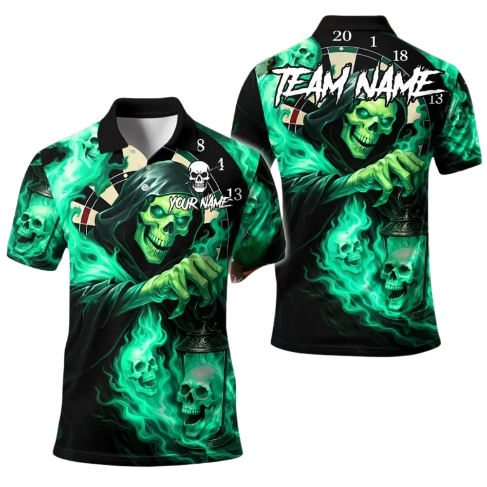 Green Skull Grim Reaper Personalized Darts Button Polo