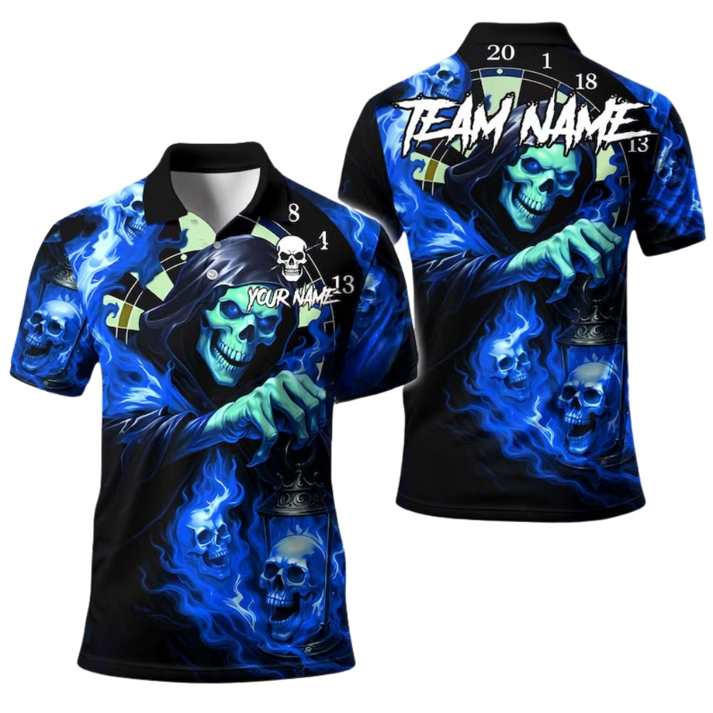 Green Skull Grim Reaper Personalized Darts Button Polo