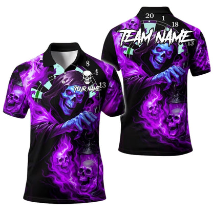 Green Skull Grim Reaper Personalized Darts Button Polo