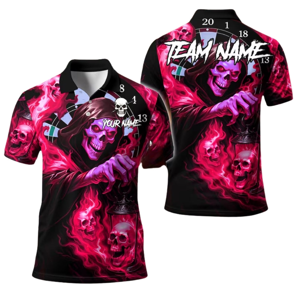 Green Skull Grim Reaper Personalized Darts Button Polo