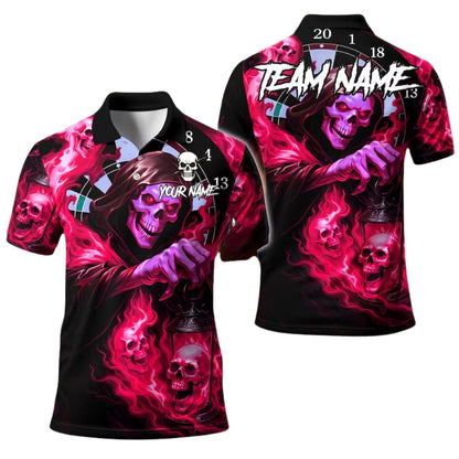 Green Skull Grim Reaper Personalized Darts Button Polo