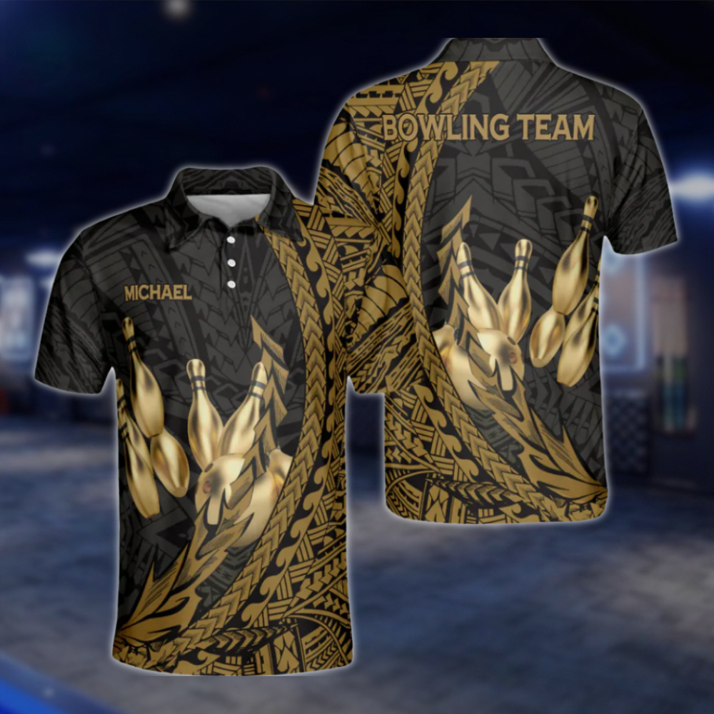 Black Gold Tribal Personalized Men's Bowling Polo Shirts, Custom Tribal Bowling Shirts Team BZ0202